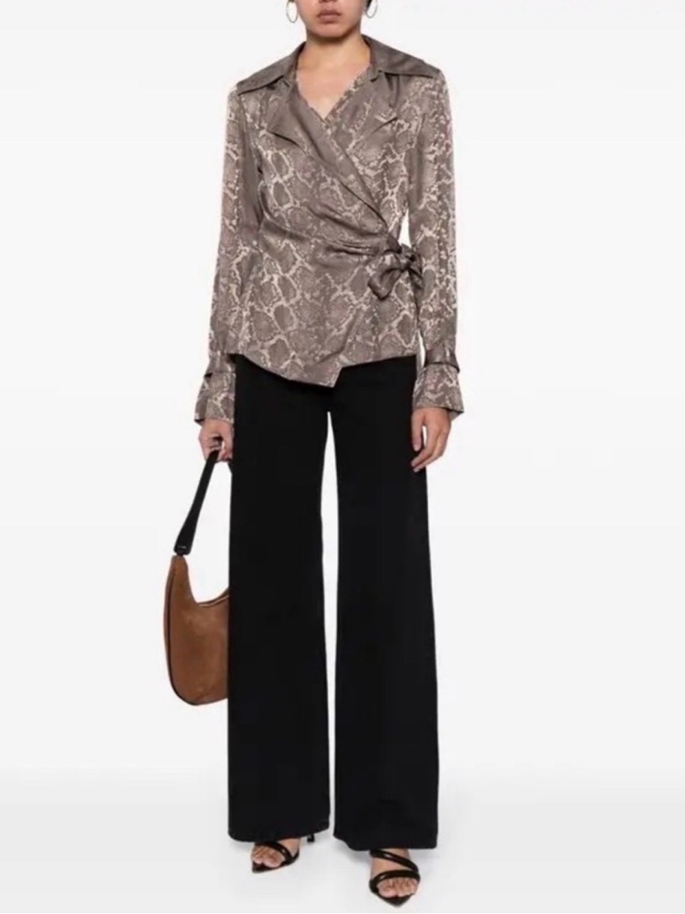 SIMKHAI Milo Python-Jacquard Satin Wrap Shirt